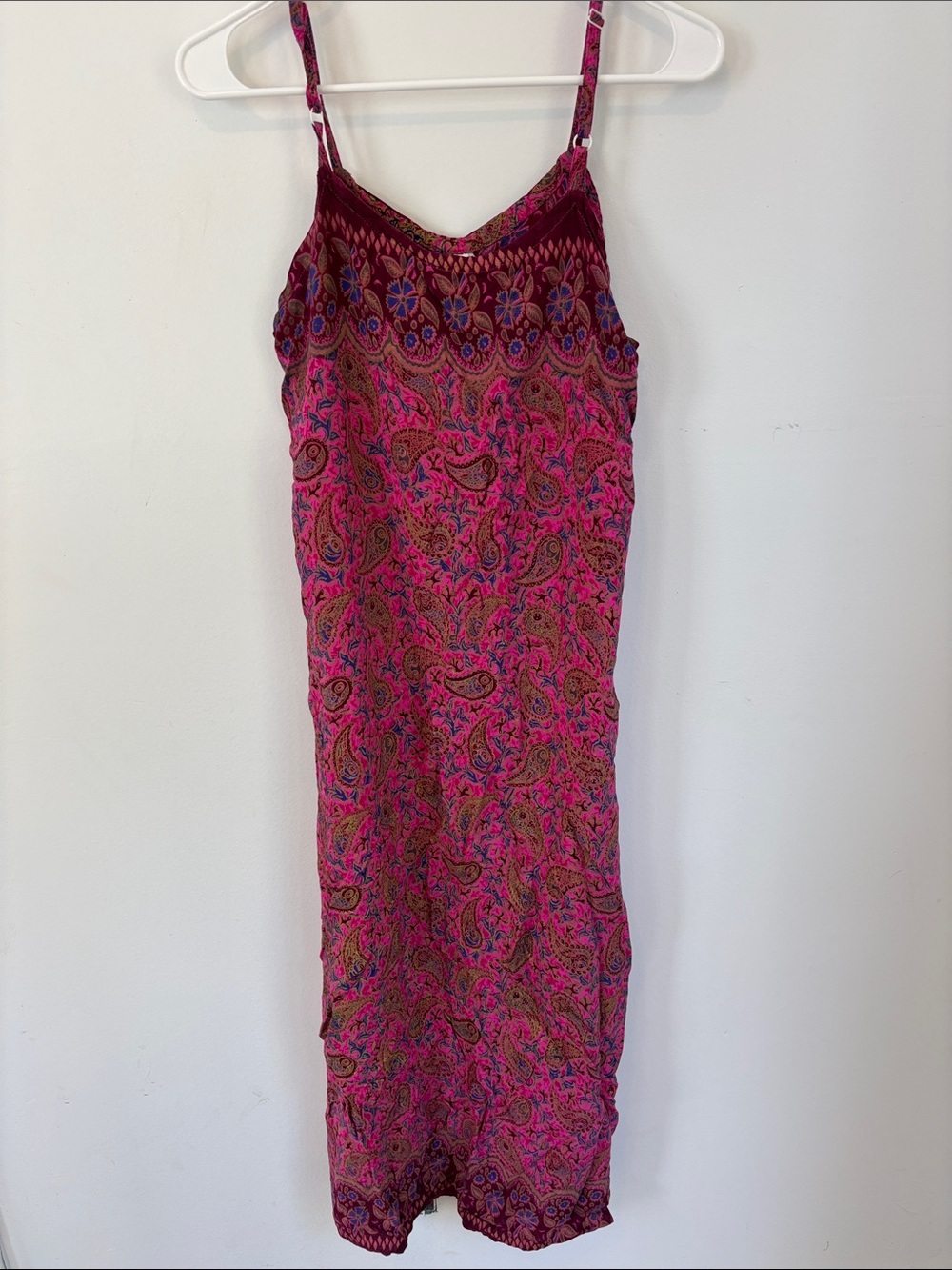 Pink Paisley Maxi Slip Dress with Adjustable Straps